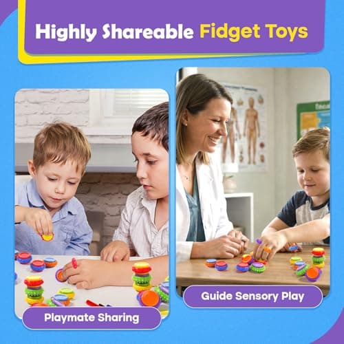 LESONG Fidget Sensory Toys for Kids: Textured Finger Spinners 18 Pack for Autism Kids - Fidgets for Students Classroom Prizes - Gifts Stocking Stuffers for Boys Girls view 3