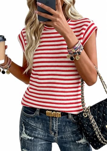 PRETTYGARDEN Women's 2026 Spring Vest Tops Cap Sleeve Striped Shirt Knit Tank Top Summer Beach Vacation Clothes view 1