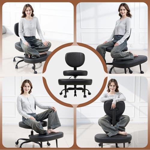 Avocahom Ergonomic Cross Legged Office Chair with Wheels, Criss Cross Desk Chair with Leg Rest, Meditation Chair Yoga Kneeling Chair, Adjustable ADHD Chair Black view 3