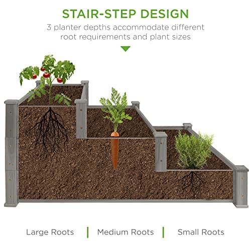 Best Choice Products 3-Tier Fir Wood Raised Garden Bed Planter Kit for Plants, Herbs, Vegetables, Outdoor Gardening w/Stackable & Flat Arrangement, Easy Assembly - Gray view 4
