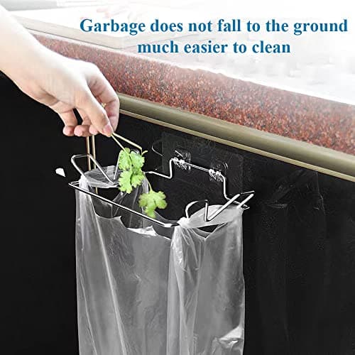 Trash Bag Holder for Cabinet Doors & Cupboards, Wall Mount Garbage Bag Holder with Adhesive Base Sticker Stainless Steel Under Sink Bag Holder Plastic Bag Holder for Kitchen Trash Can Bag Holder view 2