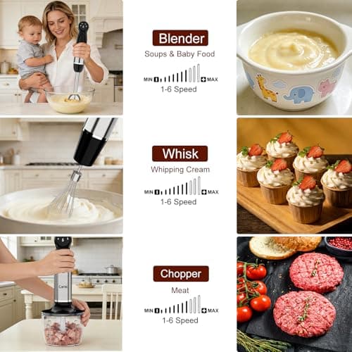 Cordless Immersion Blender Hand Blenders Set,Variable Speed 4 in 1 Stick Emulsifier with Chopper and Whisk for Soup, Baby Food and Smoothies,Black view 4