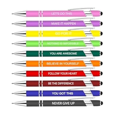 Luxeviss 10 Pcs Inspirational Pens Bulk - Motivational Ink Ballpoint Pen with Quotes Stylus Tip Nurse Gifts for School Coworkers Office Supplies Black Ink
