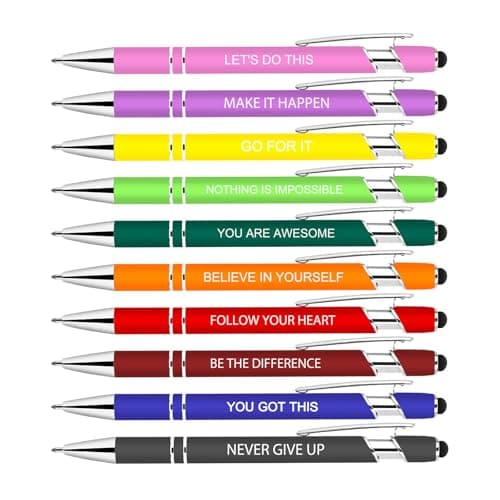 Luxeviss 10 Pcs Inspirational Pens Bulk - Motivational Ink Ballpoint Pen with Quotes Stylus Tip Nurse Gifts for School Coworkers Office Supplies Black Ink — image 1