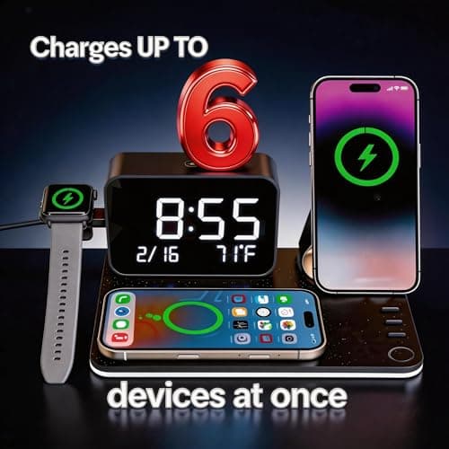 THL MagCharge 7-in-1 Magnetic Wireless Charging Station, 25W Rotatable Stand, Dimmable Ambient, Bluetooth Clock, 65W Adapter Included, for iPhone 17/16/15, Apple Watch, AirPods, Bedside Desk Charger view 5