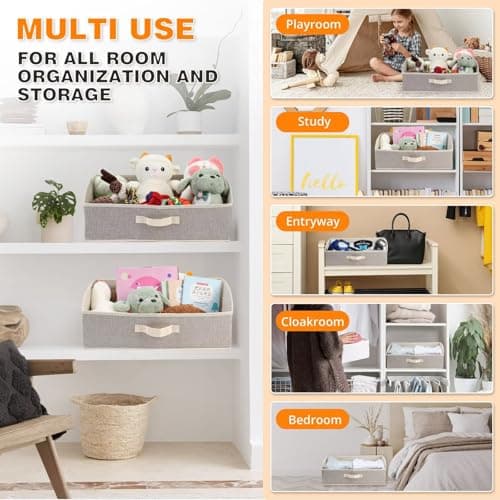 Jumpress 2 Pack Dog Toy Basket, Collapsible Cat Dog Toy Bin with Handles, Fabric Trapezoid Dog Toy Box Storage for Pet Dog Toys,Blankets,Clothes and Accessories (Ecru) view 6