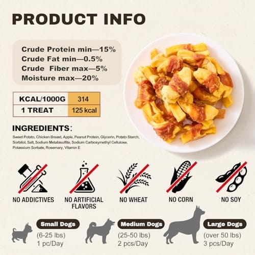 PETPHABET Chicken Wrapped Sweet Potato Apple Dog Treats - Healthy Jerky Dog Chews, Rawhide Free Training Treats for Small, Medium, Large Dogs, Soft Snacks High Protein & Low Fat, Easy to Digest, 14oz view 4