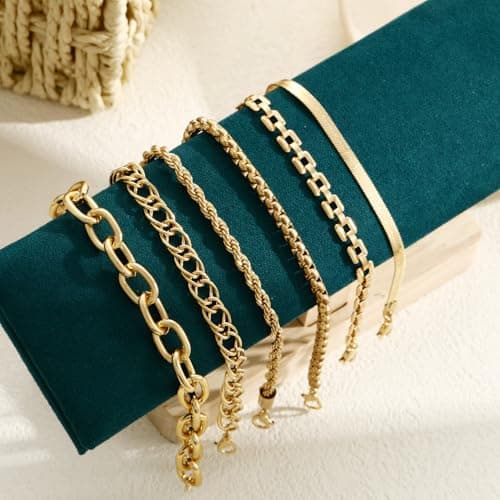XIUQILAI 6Pcs Gold Bracelets Set for Women Men, Non Tarnish Adjustable 14K Gold Plated Stackable Chain Bracelet Stack Pack Jewelry Gifts view 4
