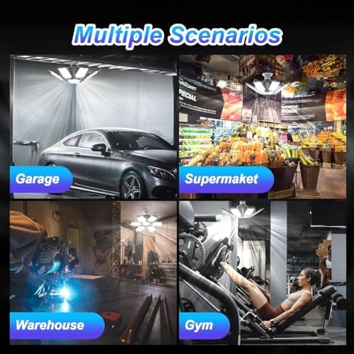 Eqquorva 6 Pack 220W Garage Light Ceiling Led Deformable LED Shop Lights for Workshop E26 E27 Screw in Garage view 5