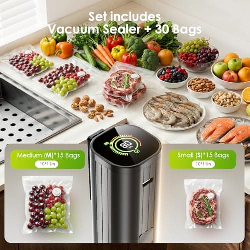 Elxis Vacuum Sealer, Portable handheld Vacuum Sealer + 30 Reusable Vacuum Bags, Portable Food Sealer, With LED pressure display, 2-Speed Pressure Control (60/80 Kpa) view 4