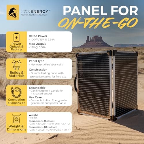 Lion Energy Folding Solar Panel 100 Watt 12 Volt for RV, Off-Grid, Camping, Travel view 5