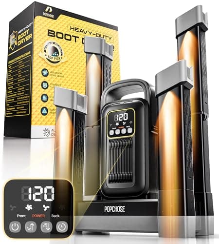 POPCHOSE Heavy-Duty Boot Dryer, Boot Warmer Helps Reduce Odor, Fast 1.5-Hour Drying Dual Dir Duct Shoe Dryer, Silent & Adjustable Timer, Effective Drying for Work Boots & Outdoor Gear
