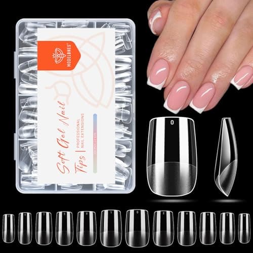 modelones Short Square Nail Tips, Pre-shaped Soft Gel Tips Fake Nails False Acrylic Clear Full Cover Press on Extension Gel Kit Manicure DIY at Home 216PCS 12Sizes — image 1