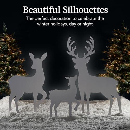 Best Choice Products 3-Piece 46in 2D Deer Family Silhouette Set, Outdoor PVC Christmas Yard Decoration w/Buck, Doe, Fawn, Weather Resistant - Black view 3