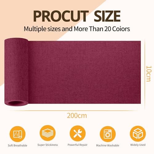 Sgooyir Fabric Repair Tape, Self-Adhesive Couch Patch Repair Fabric Patches for Furniture, Couch Repairing Kit Tape for Upholstery, Carpets, Chairs, Sofas, Pillows Linen 4x80 Inch Burberry Red view 2