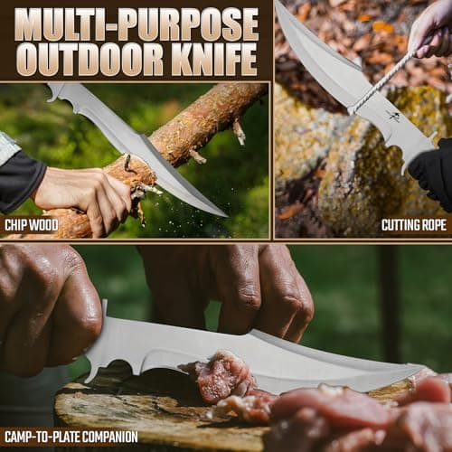 Purple Dragon Bowie Knife 10.63" - Fixed Blade Survival Knife with Wood Handle, Heavy Duty Hunting Knives with Artisan Leather Sheath & Gift Box for Men Outdoors view 5