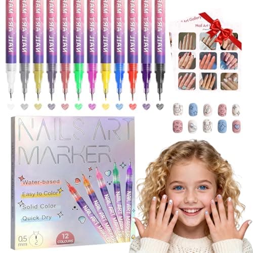 Nail Art Pens for Painting Nails 12 Colors Nail Art Markers Set with 0.5 mm Fine Tip Nail Doodle Pens for Girls Kids Women — image 1