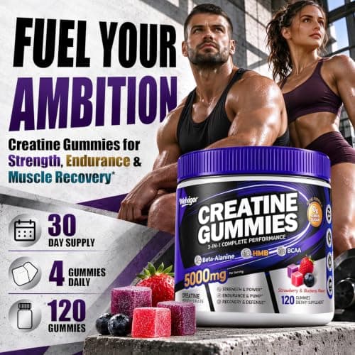 Welvigor Creatine Monohydrate Gummies 5000mg: HMB Pre Workout Women & Men | Supports cellular ATP & workout energy recovery, Combines creatine with HMB & BCAA to support lean muscle maintenance 0 sugar view 3