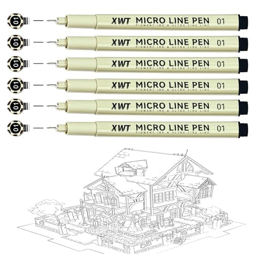 XWT Micro Fineliner Pens 6Pcs 0.25mm/Set, Ultra Fine Fineliner Pen, Water-based Black Pigment Ink, Drawing Journaling Doodling Supplies for Artists, Designers, Students