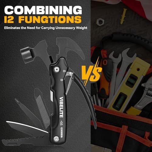 Gifts for Men, 12 in 1 Multitool Hammer for Camping, Hunting, Hiking, Birthday Gifts for Men, Dad, Him, Husband, Boyfriend, Women, Mens Gift from Daughter, Wife, Son, Black view 5
