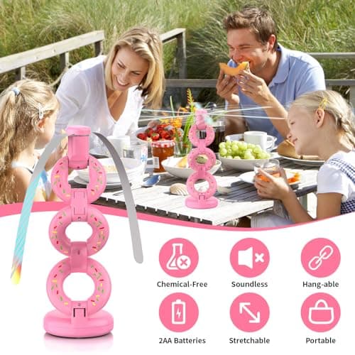 Fly Fans for Tables Fly Repellent Outdoor Keep Flies Away, Flies Spinner Table Top with Holographic Blades, Bug Traps for Picnic, Party, BBQ (Pink) view 3