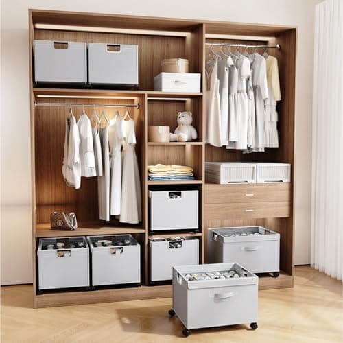 HOUSE AGAIN Shoe Organizer for Closet, Foldable Shoe Storage Organizer Box with Wheels and Adjustable Dividers, Sturdy Metal Frame Fits up to 16-32 Pairs, Large Shoes Storage with Clear Cover view 2