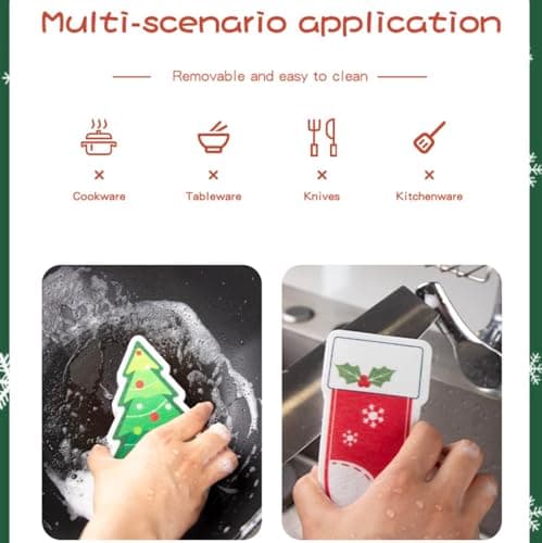 Cartoon Christmas Kitchen Sponges Reusable, Dish Sponge for Washing Dishes,Heavy Duty Scrub Sponge,Double-Side Design, Durable & Long-Lasting with Hign Density Sponge,4pack (Christmas sponges) view 7