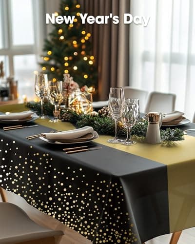 Pureegg Plastic Table Cloth Disposable 10 Pack, 54 x 108 Inch, Table Runner Style, Graduation Decorations 2026, Party Tablecloths, Rectangle, Plastic Cover, Leakproof & Sturdy, Black Gold view 6