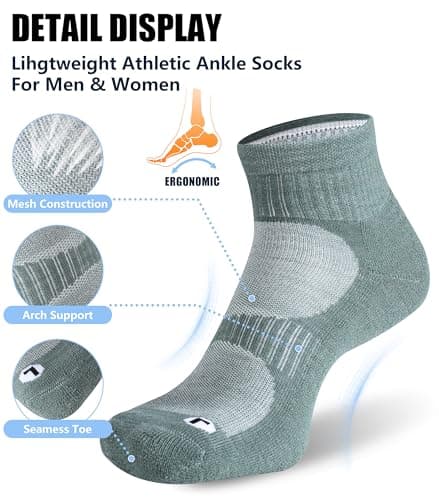 RTZAT 3 Pairs Merino Wool Ankle Socks for Men Women - Breathable, Arch Support, Padded Workout Year-Round Wear view 6