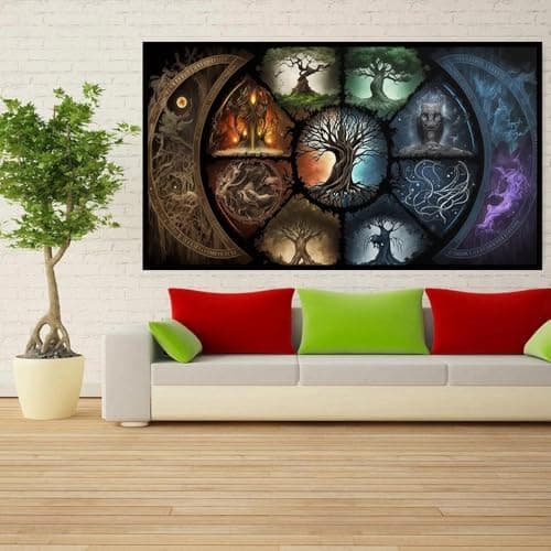 ijbnhd Large Diamond Painting, Tree of Life Moon Large Diamond Art Kits for Adults, Full Drill Round Big Diamond Painting, DIY Gem Art and Crafts for Home Wall Decor Gift 27.5 X 15.7inch view 3
