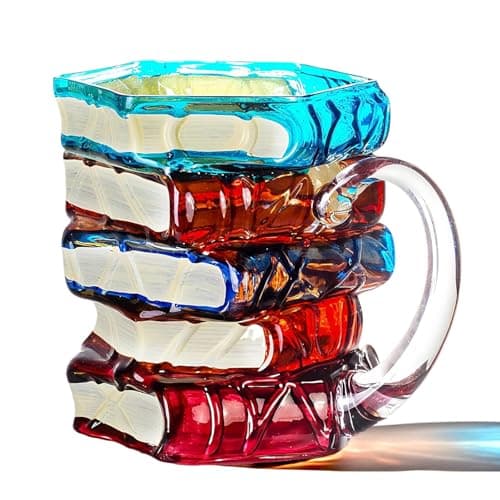 Handcrafted Glass Book Stack Coffee Mug, Colorful Stained Design,14oz, Unique Literary Gift for Readers (Large) — image 1