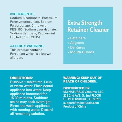 Retainer Cleanser Tablets Invisalign Cleaner, Removes Odors Discoloration Stains and Plaque 4 Month Supply Denture Cleansers Retainers Mouth Guards Denture Bath Mint by M3 view 2