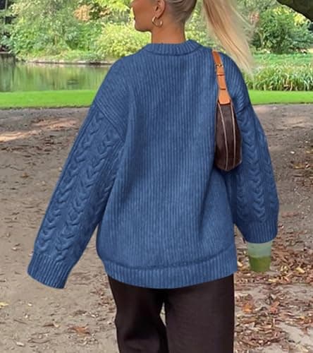Okiwam Women's Oversized Sweaters Crewneck Cable Knit Pullover Casual Loose Fall Outfits Spring Fashion Clothes 2026 view 3
