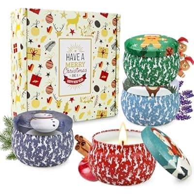 Christmas Candles, 4 Pack Scented Candles, Christmas Gift for Women, Soy Candles Set, 120H Burning Time, Aromatherapy Candle for Meditation, Yoga, Relaxation, Bath, SPA, Ideal Gifts for Women