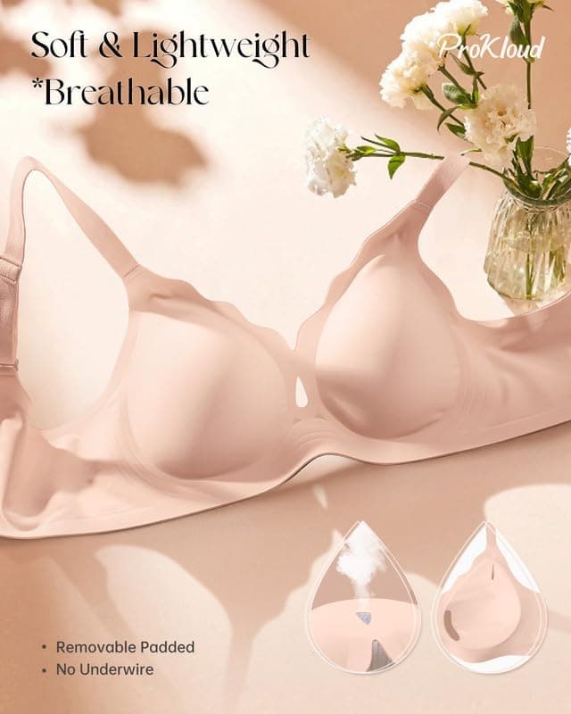 ProKloud Wireless Bras for Women Wave Push Up No Underwire Bralettes Seamless Full Coverage Support Lift Everyday Bra view 6