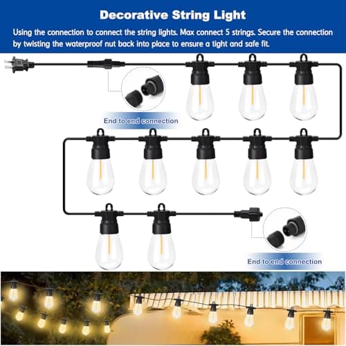 Amazing power LED Edison String Lights Outdoor, S14 Bulbs Warm White 2700K - 21.3FT Vintage Shatterproof Patio Festoon Lights for Garden Party Wedding Backyard Décor view 3