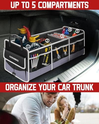 Car Trunk Organizer with Portable Leak Proof Cooler Bag, 3 Compartments Collapsible Car Organizers and Storage with Foldable Cover, Christmas Gifts, Suitable for SUV, Auto, Truck, Minivan view 2