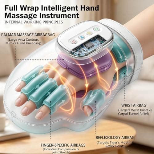 Cordless Hand Massager with Heat & Compression for Arthritis and Carpal | Tunnel, 3 Modes, 5 Intensities, 3 Heat Levels, Rechargeable Electric Handheld Wrist Massagers, Ideal Gifts for Mom Wife Women view 3