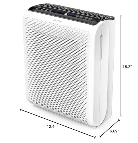 AROEVE Air Purifiers for Bedroom Home Large Room Up to 1504 Ft², 5 Layer Filter for Smoke Pollen Allergies Pet Dander Odor, Air Quality Monitor, Sleep Mode, Timer for Office, Dorm, Kitchen, MK07 White view 2