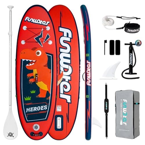 FunWater SUP Inflatable Stand Up Paddle Board Ultra-Light Inflatable Paddleboard with SUP Accessories, Fins, Adjustable Paddle, Pump, Backpack, Leash, Waterproof Phone Bag