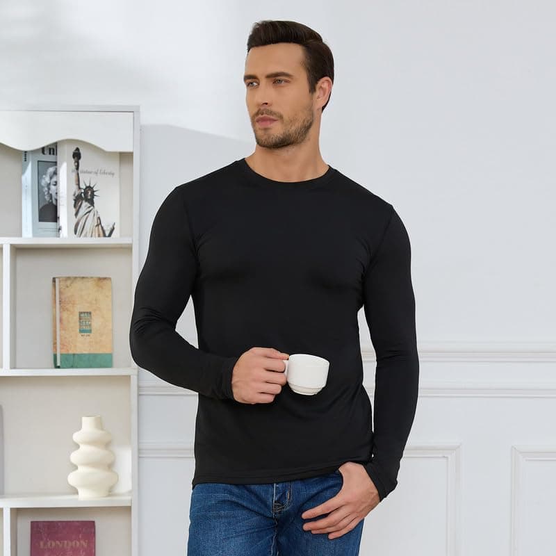 SIMIYA Mens Thermals Long Sleeve Undershirt Warm Fleece Lined Base Layer Thermal Tops Long John Shirts for Men view 3
