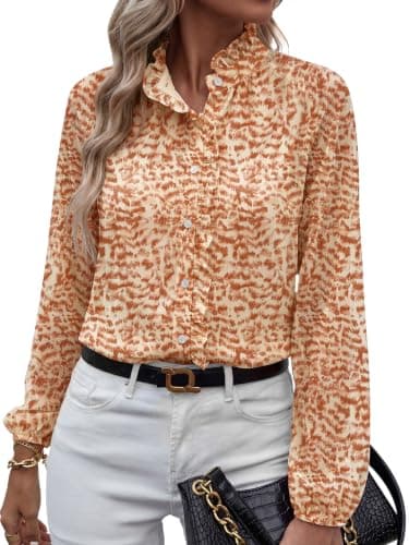 Womens Floral Blouses Long Sleeve Dressy Casual Fall Boho Tops — image 1