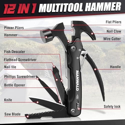 12 in 1 Multitool Hammer, Gifts for Dad, Camping Accessories Survival Gear, Cool Gadgets Gifts for Men, Husband, Boyfriends, Birthday Gifts for Women, Him view 2