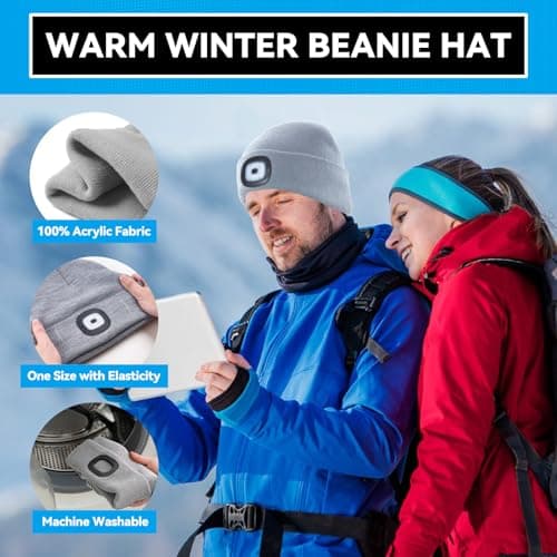FFIPBGE Valentines Day Gifts for Him, Beanie Hats with Light, USB Rechargeable LED Hand Free Headlamp, Birthday Gifts for Men, Women, and Teens, Ideal for Camping, Hiking, 2 Pack, Grey view 4