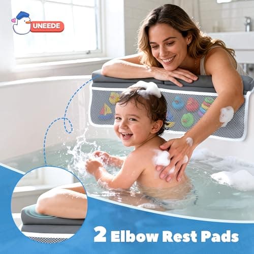 UNEEDE Baby Bath Kneeler and Elbow Rest Pad Set, 1.5” Thick Memory Foam Bath Kneeling Pad with Elbow Support, Bathtub Mat with Toy Organizer for Bathing Infant or Toddler, Grey view 4