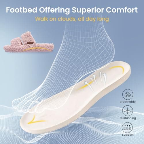 BOVTY Women's Fuzzy Open-toe Bowknot & Double-Strap Slippers, Memory Foam Non-Slip Indoor House Slides view 4