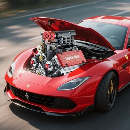 OCES V8 Engine Building Set — Mini V8 Engine Kits That Runs 478 PCS Working V8 Model Kit with Motor & Battery Box, Visible Pistons & Moving Crankshaft, STEM Engineering Project for Kids Teens Adults view 6