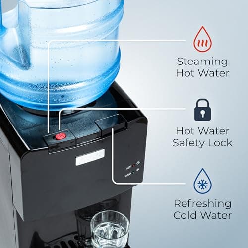 Igloo Top Loading Water Cooler with Removable Drip Tray & Energy-Saving Features- Water Tower with Hot, Cold Temperature Settings- Water Dispenser Fits 3 & 5-Gallon Jugs with Child Safety Lock- Black view 5