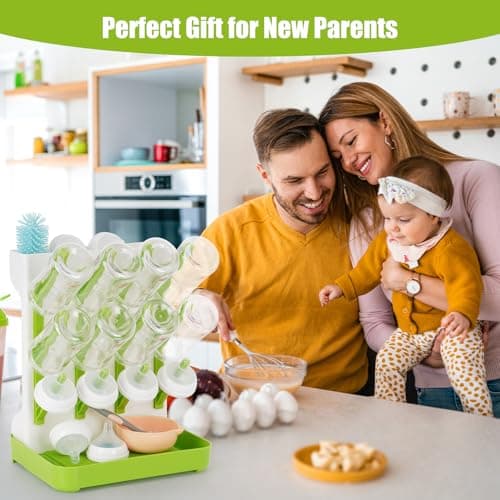 Flysich Baby Bottle Drying Rack, 2PCS Space Saving Baby Bottle Organizer for Countertop, Vertical Bottle Dryer Holder with Brushes Holder, Large Bottle Storage Holder 12 Bottles & Baby Accessories view 2
