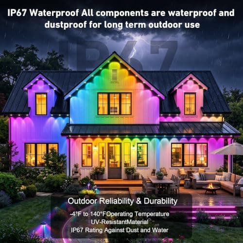 AILBTON 300FT RGB+IC Permanent Outdoor Lights, IP67 Waterproof Smart Outdoor Eave Lights, App & Remote Control, Customizable DIY LED Scene Modes for House Roof Decor and Party Events view 3